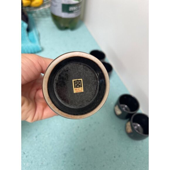 MCI Vintage Saki Set Black Ceramic Boxed Collections Japan - Picture 5 of 8